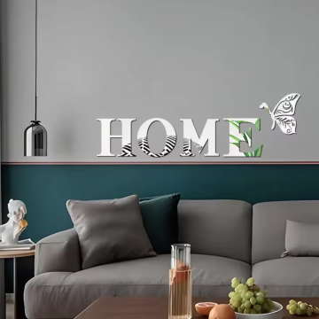 Autocollant mural miroir 3D avec mot Home